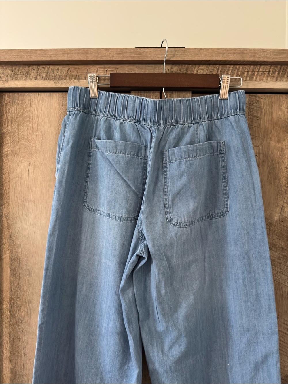 Nine West Light Blue Wide Leg Denim Pants with Cream Drawstring - Picture 3 of 6
